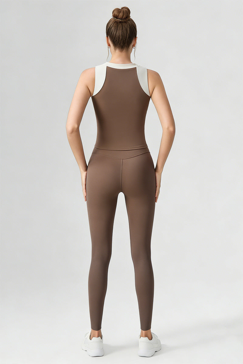 Women's Sports Sets:Half-Zip Color Block Bra And Leggings