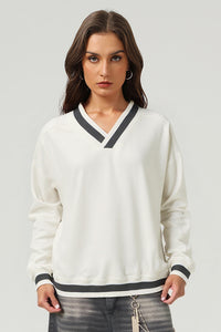 Unisex V-Neck Contrast Trim Cotton Sweatshirt
