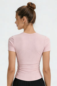 Women's Summer Slim Fit Crew Neck Solid Sports T-Shirt