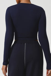 Women Ribbed Cropped Long-Sleeve Workout Top