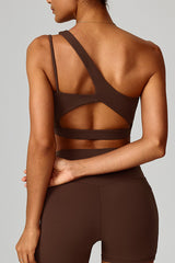 Women Asymmetric Strap Back-Cutout Yoga Sports Bra