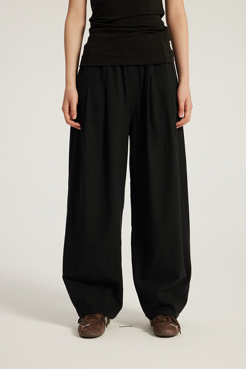 Women Cotton-Blend Relaxed High-Waist Wide-Leg Casual Pants