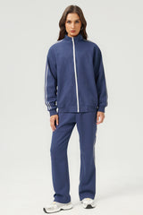 Unisex Stand-Collar Striped Sport Jacket and pants