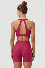 Women's Halterneck Cutout Twist Back Sports Bra