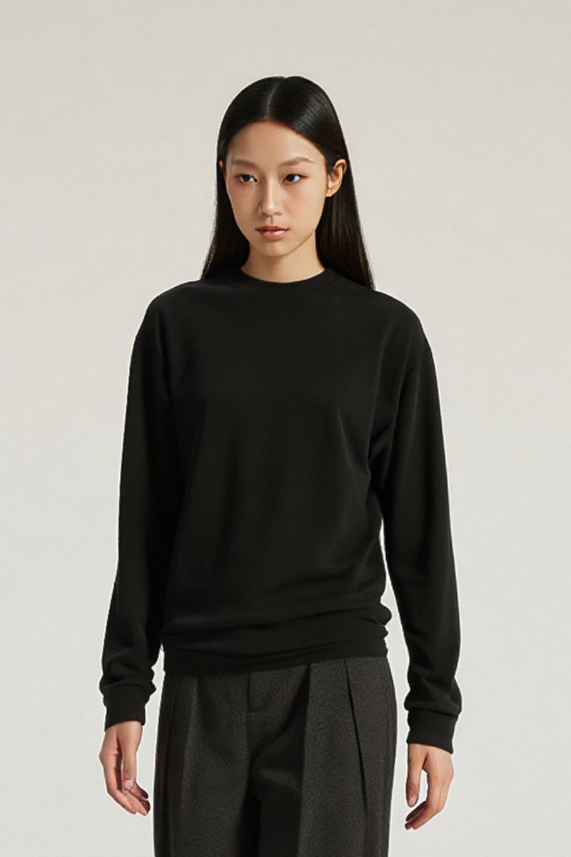 Women Tencel? Wool Relaxed Fit Long Sleeve Basic T-Shirt