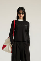 Women Round-Neck Modal-Blend Slim-Fit Printed Short Long-Sleeve Top