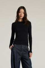 Women Slim Fit Round Neck Long Sleeve T-Shirt - Tencel Wool Blend