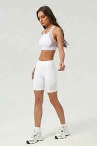 Women's Mesh-Paneled Set:Bra And Shorts
