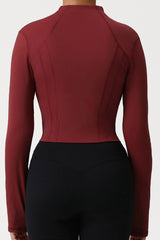Women High-Neck Slim-Fit Zipper-Pocket Workout Yoga Jacket