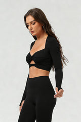 Women's Athletic Cropped Twist-Front Long Sleeves Top