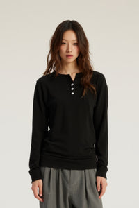 Women Lyocell Henley Slim Fit Long Sleeve T-Shirt