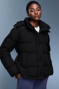 Women Quilted Waist-Cinching Hooded Down Jacket