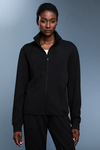 Women Waffle Knit Stand Collar Slim Fit Zip Up Athletic Jacket