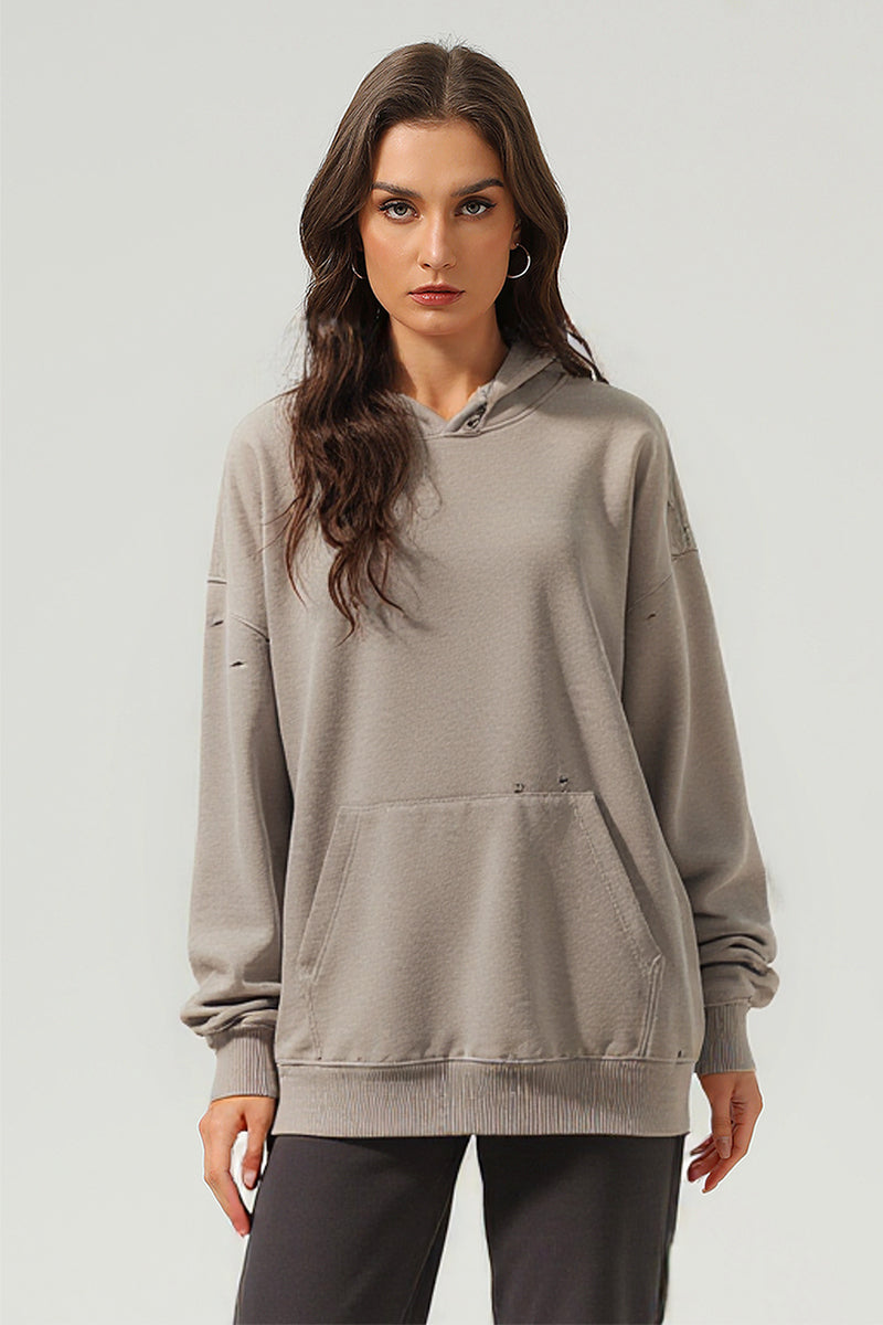 Men/Women Heavyweight Terry Ripped Sleeve Zip Hoodie