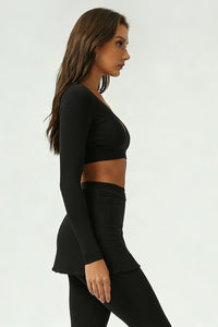 Women's Cross V-Neck Long Sleeve Side Tie Yoga Set - Solid