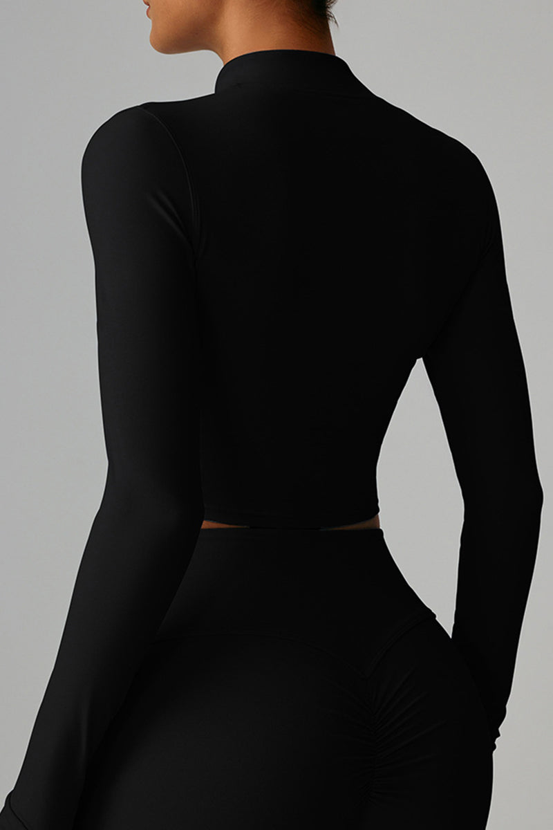 Women Zippered Slim Fit Running Yoga Long Sleeve Jacket