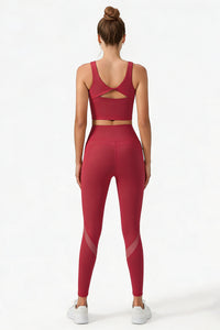 Women's Yoga Sets:Butterfly Back Bra And Mesh Panel Leggings