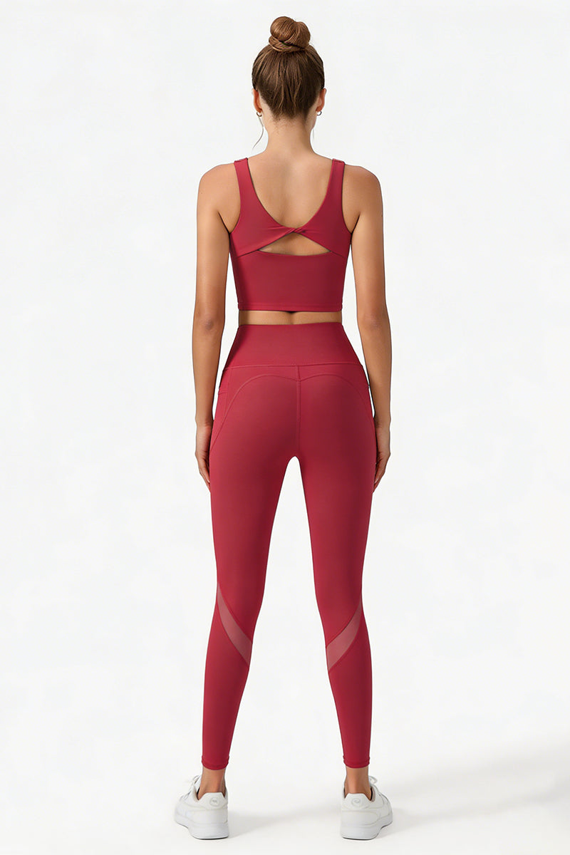 Women's Yoga Sets:Butterfly Back Bra And Mesh Panel Leggings
