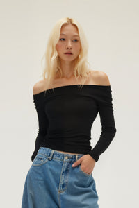 Women Tencel? Wool Boat Neck Slim Fit Long Sleeve T-Shirt