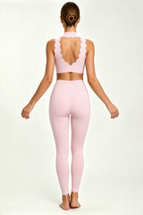 Women's Scallop-Edge High-Neck Top And Leggings Sports Set