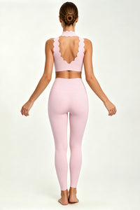 Women's Scallop-Edge High-Neck Top And Leggings Sports Set