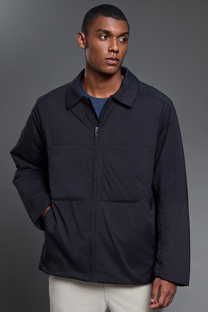 Men Quilted Notch Collar Windproof Loose Casual Jacket