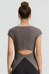 Women's Summer V-neck Pleated Sleeveless Cut Out Tank Top