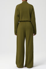 Women Casual Sporty Set: Half Zip Pullover + Wide Leg Pants