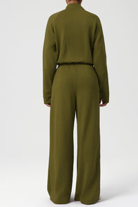 Women Casual Sporty Set: Half Zip Pullover + Wide Leg Pants