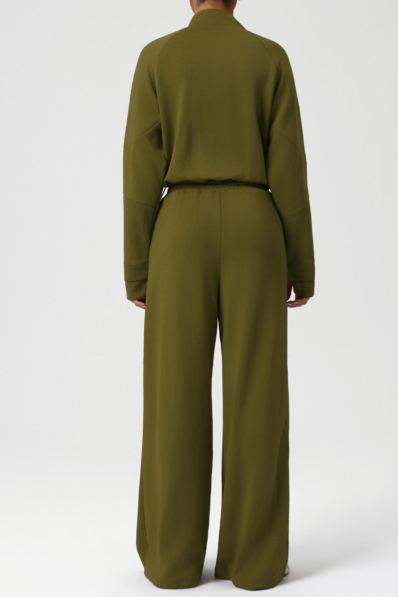 Women Casual Sporty Set: Half Zip Pullover + Wide Leg Pants