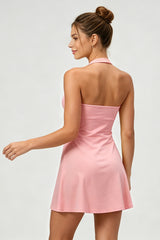 Women's A-Line Halter-Neck Wrinkled Waist Tennis Dress