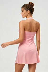 Women's A-Line Halter-Neck Wrinkled Waist Tennis Dress