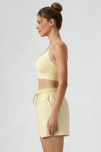 Women Sports Sets:Thin Strap Bra And  Side Pocket Shorts