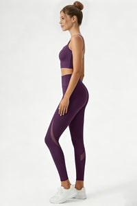 Women's Yoga Sets:Twist-Back Bra And Mesh Panel Leggings