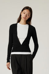 Women V-Neck Tencel-Wool Soft Stretch Relaxed-Fit Long-Sleeve Knit Top