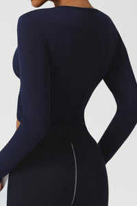 Women Ribbed Cropped Long-Sleeve Workout Top