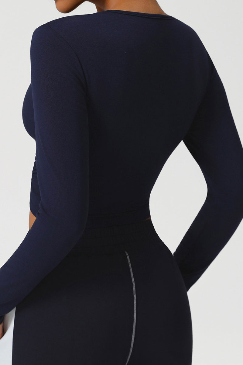 Women Ribbed Cropped Long-Sleeve Workout Top