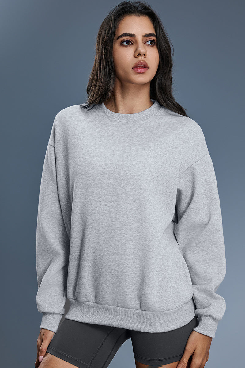 Women Loose Crewneck Fleece-Lined Casual Hoodie