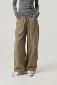 Women Relaxed Mid-Rise Wide-Leg Cargo Pants - Tencel Cotton Blend