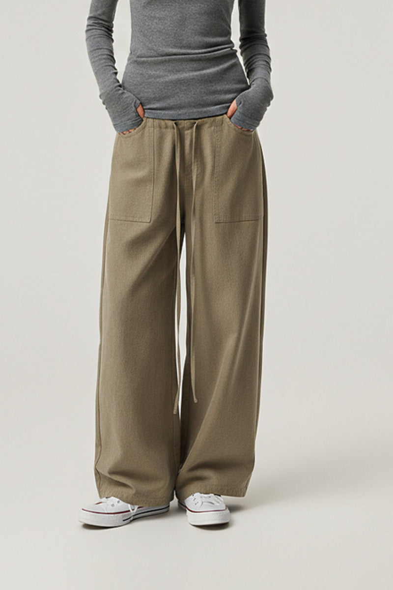 Women Relaxed Mid-Rise Wide-Leg Cargo Pants - Tencel Cotton Blend