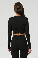 Women's Athletic Cropped Twist-Front Long Sleeves Top