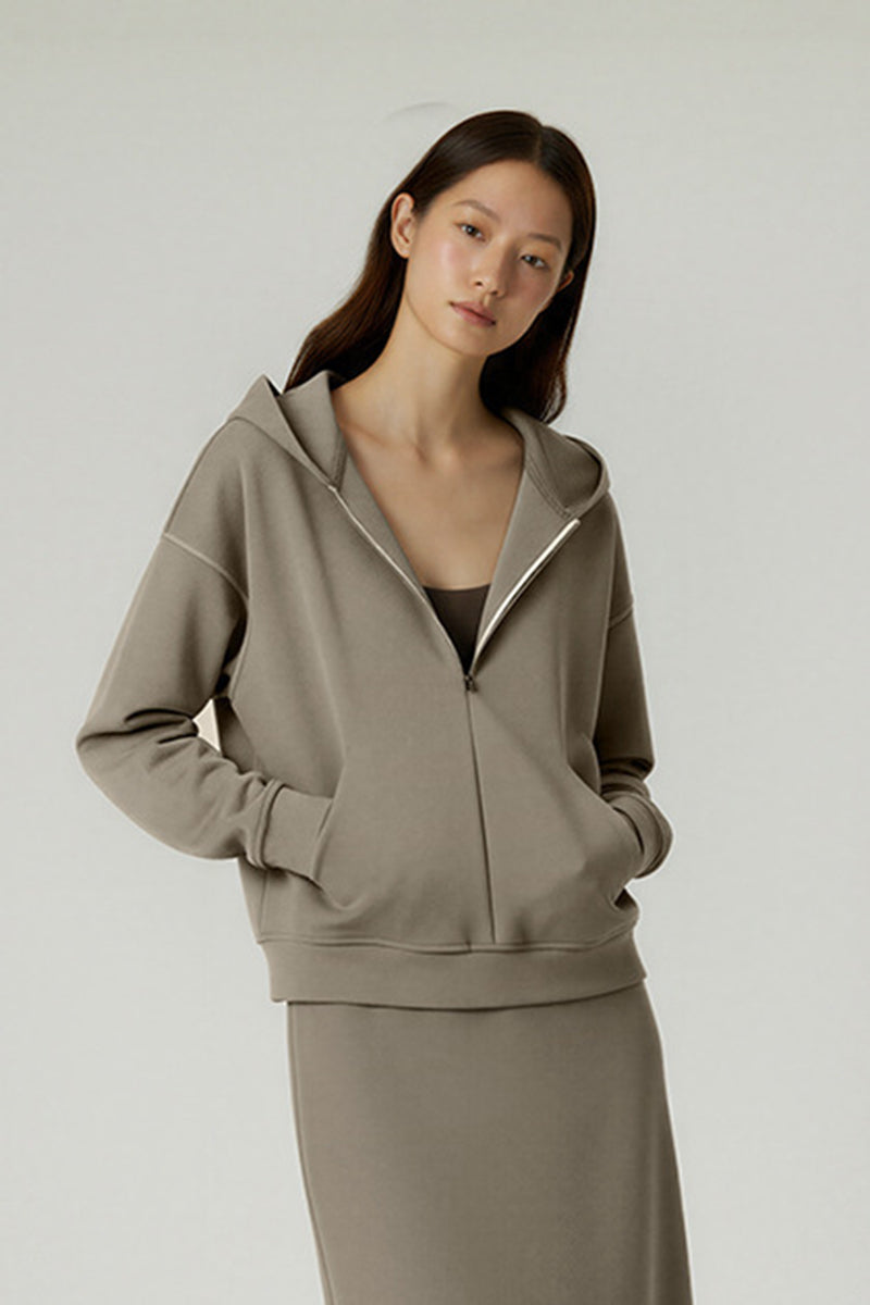 Women Hooded Semi-Zip Thermal Self-Heating Comfortable Casual Sweatshirt