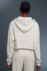 Women Oversized Letter-Striped Knit Hooded Casual Sportswear Sweatshirt