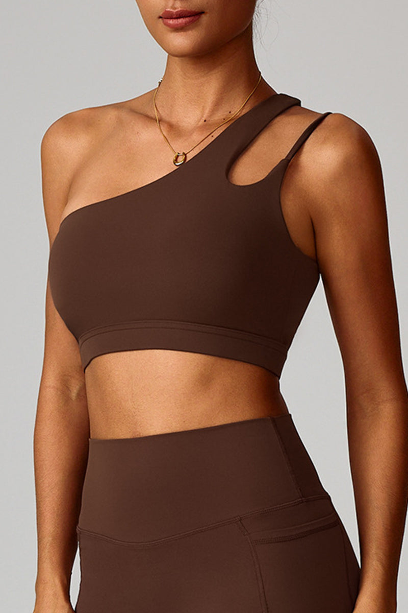 Women Asymmetric Strap Back-Cutout Yoga Sports Bra
