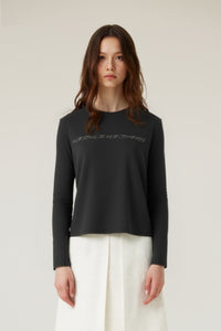 Women Round-Neck Modal-Blend Slim-Fit Printed Short Long-Sleeve Top