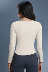 Women V-Neck Stretchy Slim-Fit Yoga Long Sleeve Top