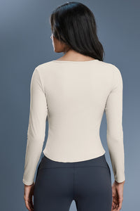Women V-Neck Stretchy Slim-Fit Yoga Long Sleeve Top