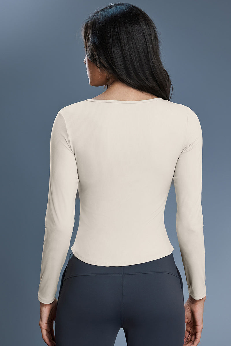 Women V-Neck Stretchy Slim-Fit Yoga Long Sleeve Top