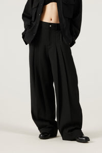 Women High-Waisted Wide-Leg Pleated Trousers - British Twill Cotton
