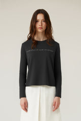 Women Round-Neck Modal-Blend Slim-Fit Printed Short Long-Sleeve Top